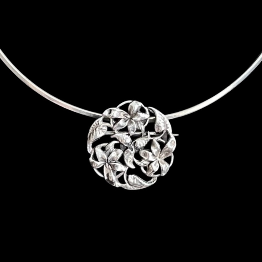 Vintage Jo Michels sterling silver round floral brooch pin - Picture 3 of 9